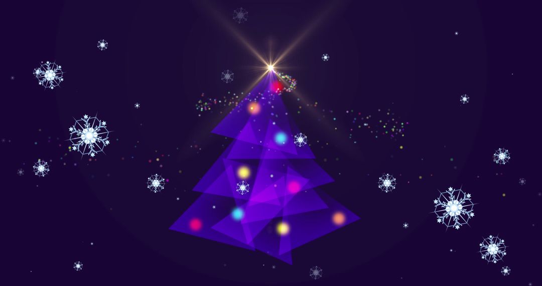 Glowing Neon Christmas Tree with Falling Snowflakes