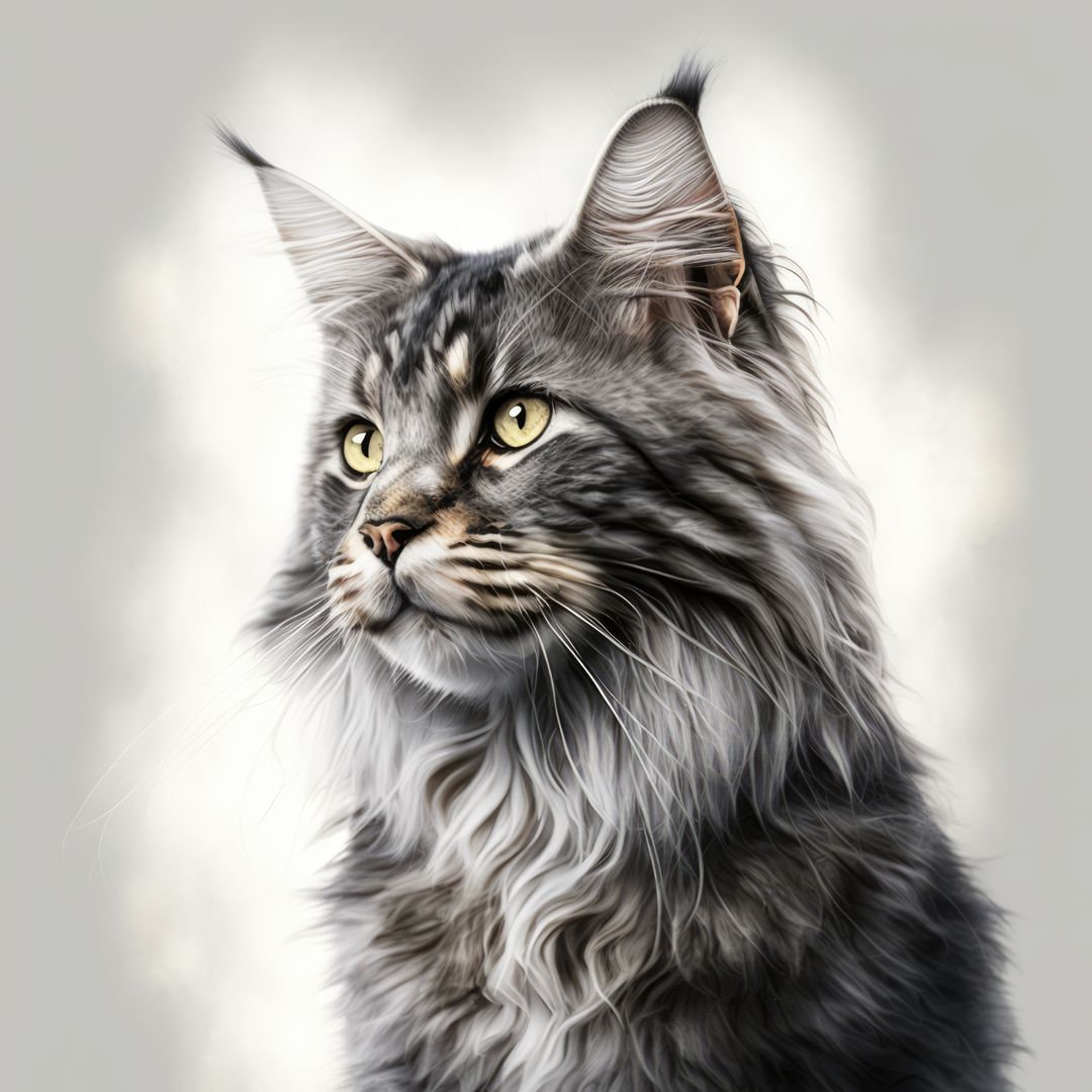 Close up of grey maine coon cat on grey background created using generative ai technology - Free Images, Stock Photos and Pictures on Pikwizard.com