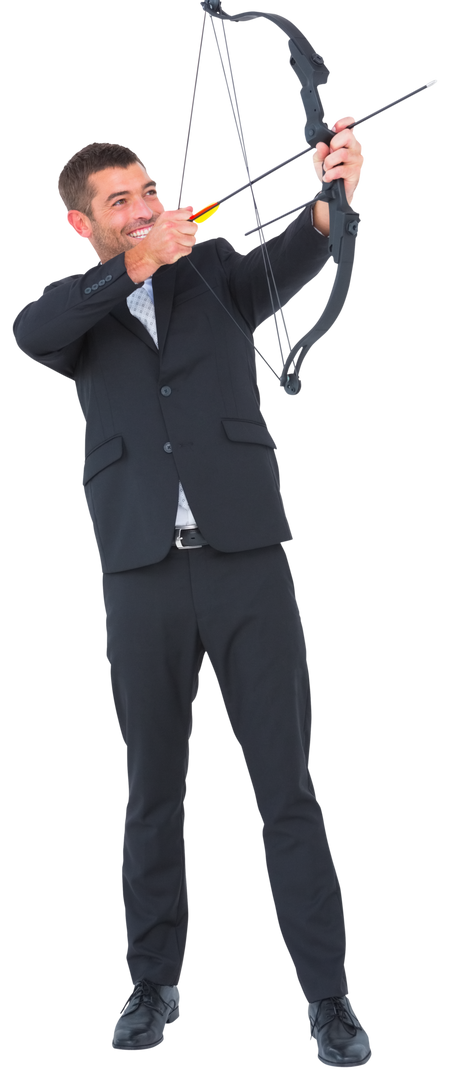 Confident Businessman Shooting Bow and Arrow on Transparent Background - Download Free Stock Images Pikwizard.com