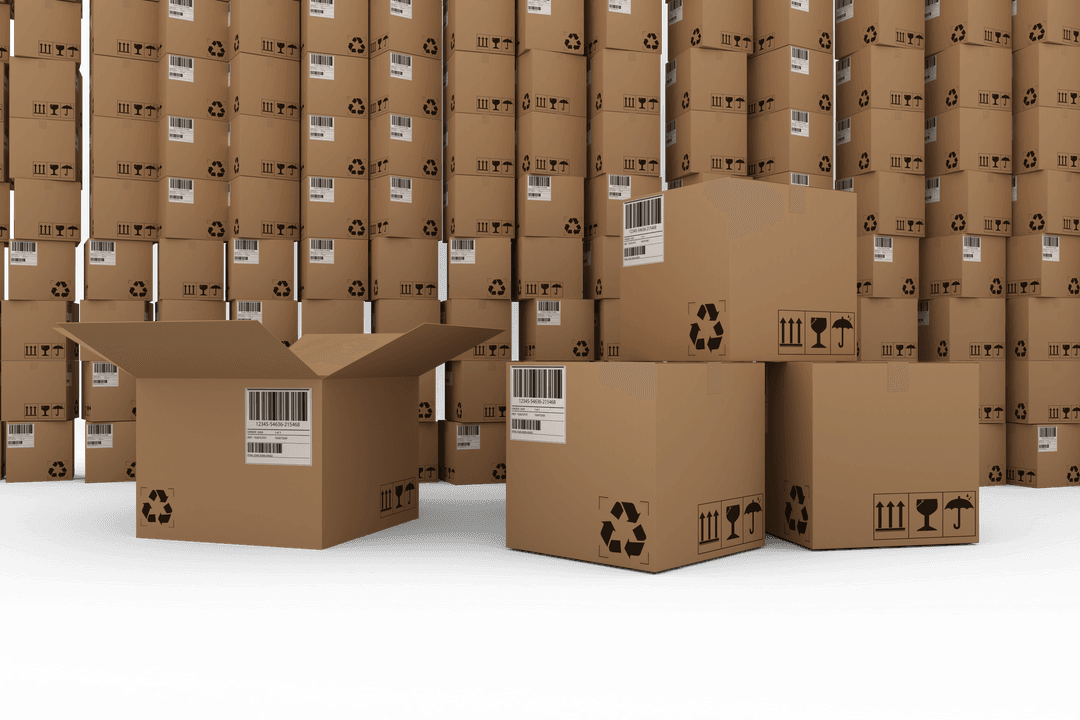 Transparent Cardboard Boxes Arranged for Logistics and Shipping