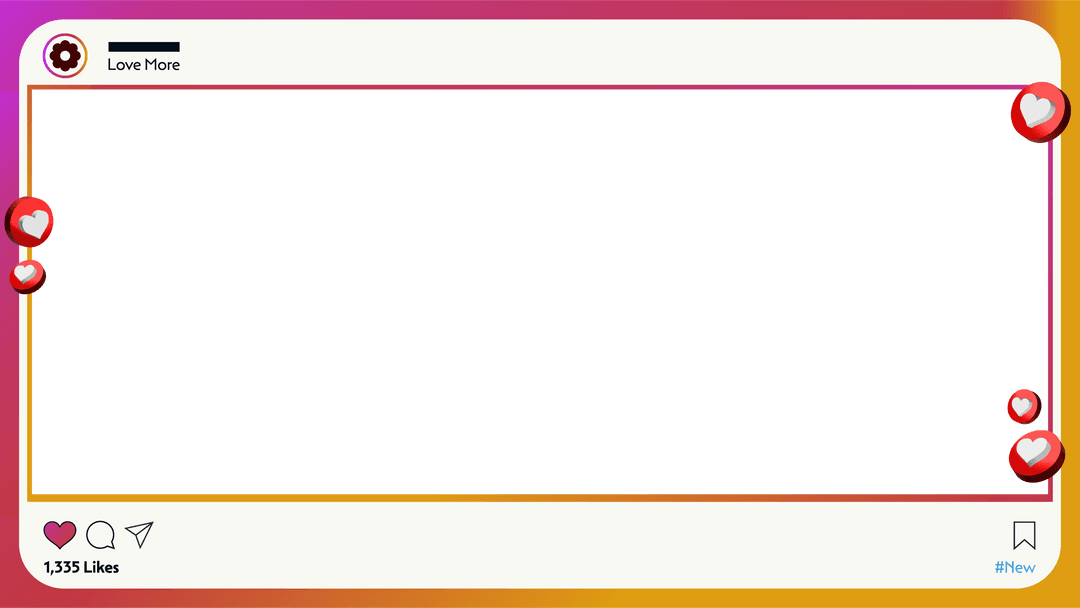 Vibrant Social Media Frame with Heart Icons on Transparent Background