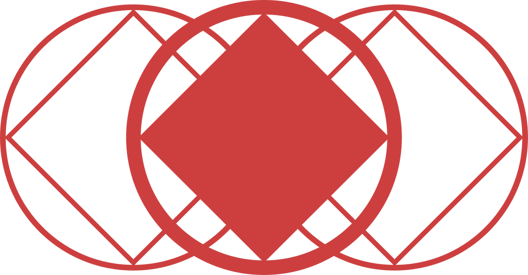 Red Geometric Circles and Squares on Transparent Background