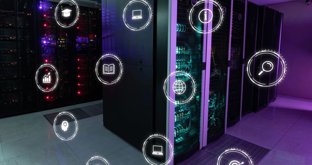 Futuristic Data Server Room with Digital Network Connections