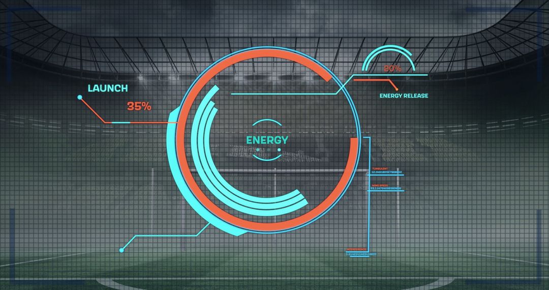 Futuristic Digital Interface Displaying Energy Graphs in Stadium