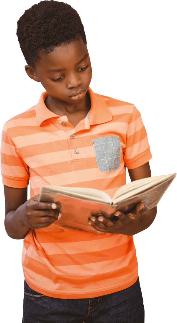 Transparent Young Boy Reading Book, Focused Child Learning Concept