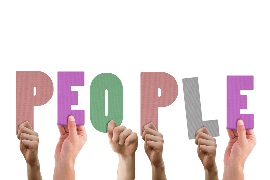 Hands Holding People Text on Transparent Background