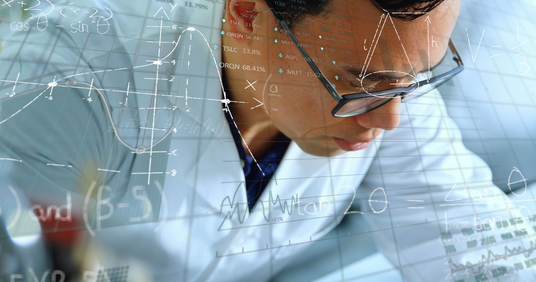 Focused Scientist Analyzing Complex Scientific Data in Lab