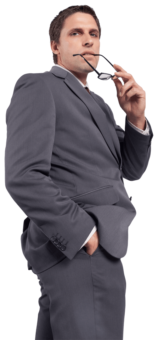 Confident Businessman Holding Glasses on Transparent Background