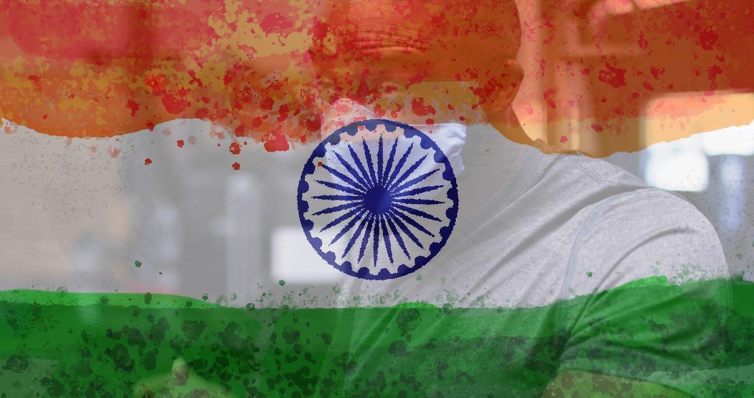 Man in Mask with Indian Flag Art Overlay