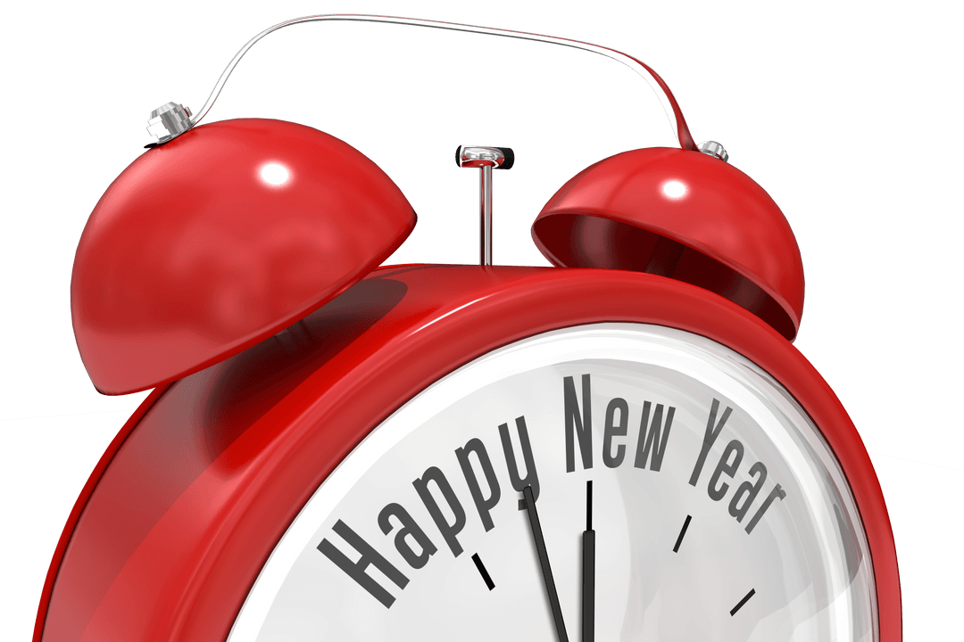 Happy New Year on Transparent Red Alarm Clock