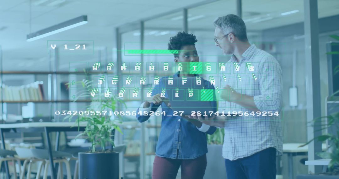 Coworkers Analyzing Digital Data with Holographic Overlay