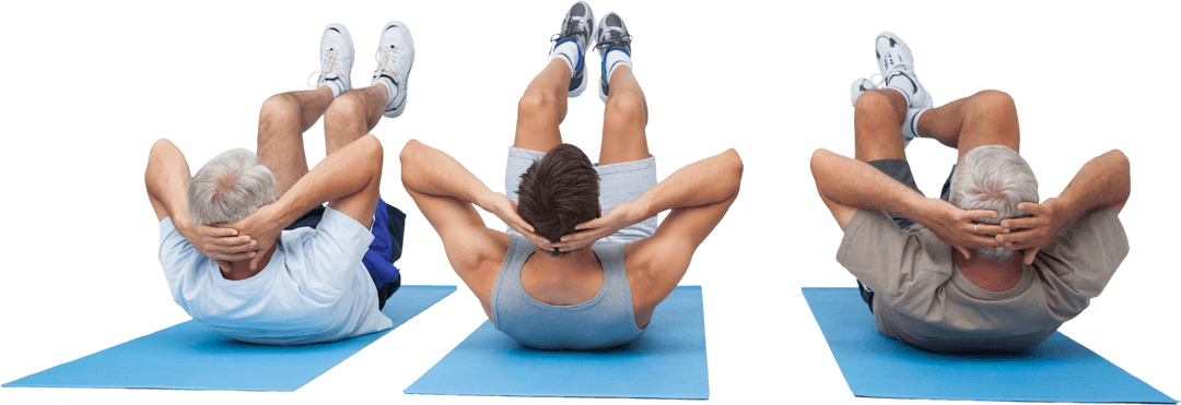 Transparent Background Men Exercising with Abdominal Crunches
