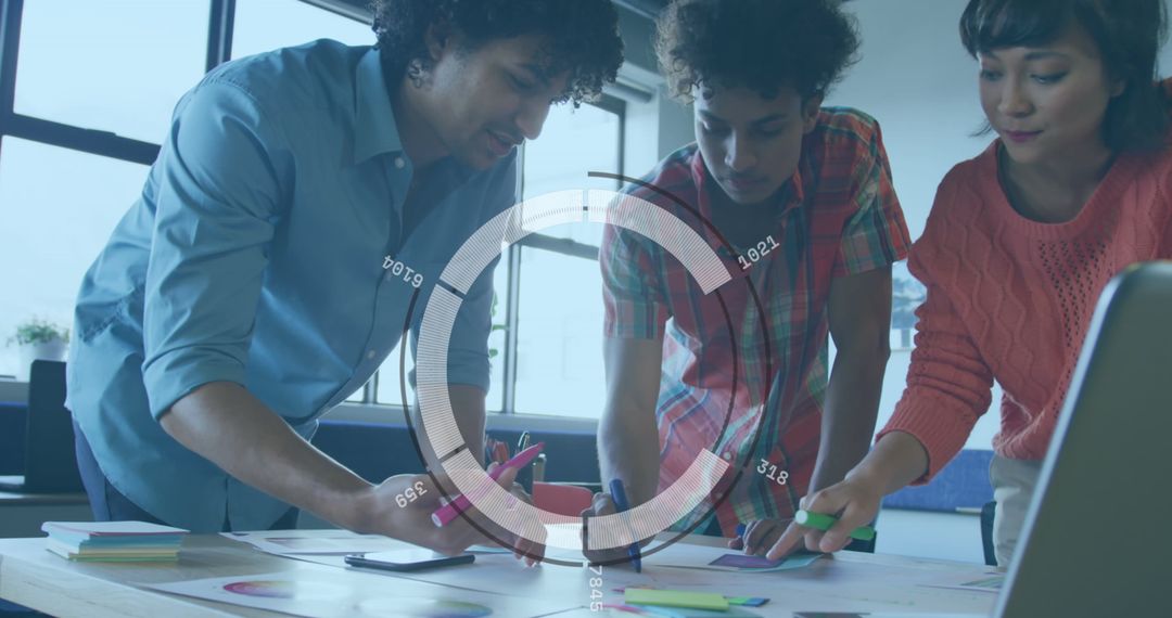 Diverse Team Collaborating with Innovative Technology Interface