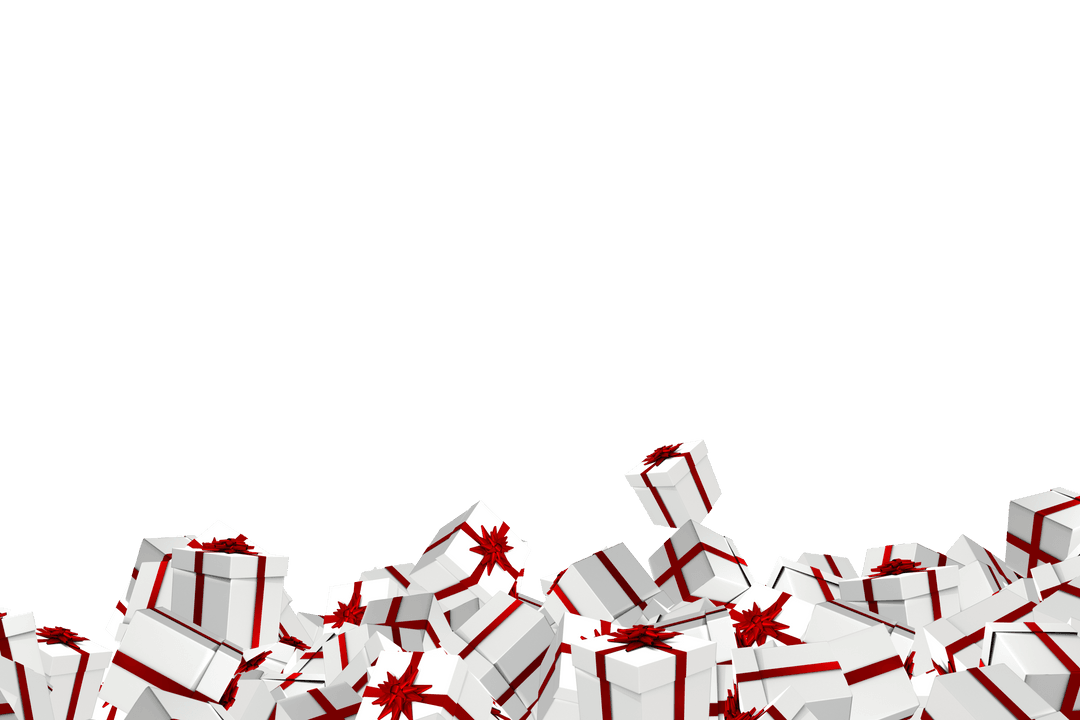 Transparent Pile of Christmas Presents with Red Ribbons