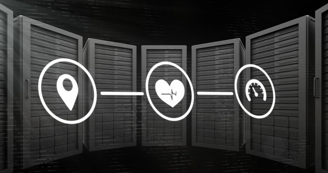 Network Technology Symbols Over Data Servers