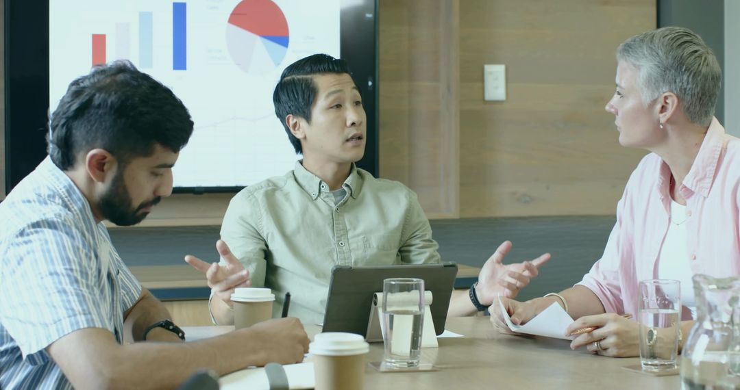 Business Meeting Presentation with Team Collaboration and Data Analysis