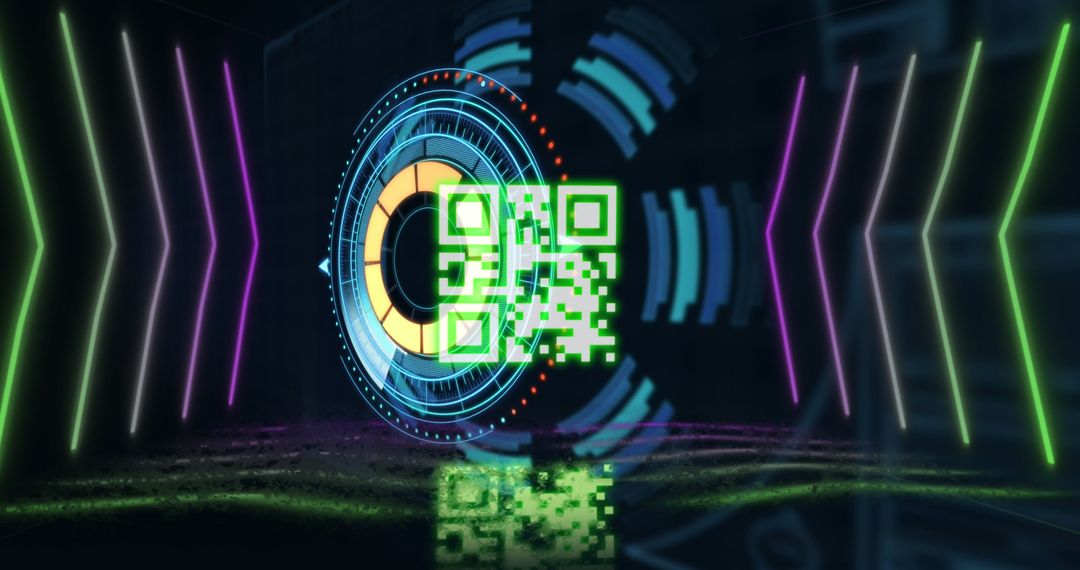 Neon Virtual Reality Futuristic QR Code on Abstract Background