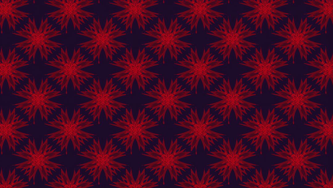 Crimson Starburst Tessellation Featuring Spiky Floral Motifs on Deep Navy Seamless Pattern