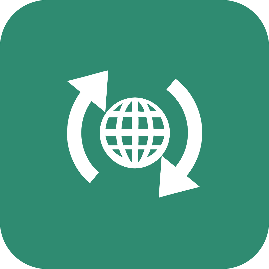 Transparent Globe with Arrows Icon on Green Background