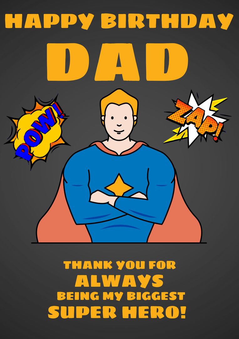 Happy Birthday Dad Greeting Card with Superhero Father Illustration - Download Free Stock Templates Pikwizard.com