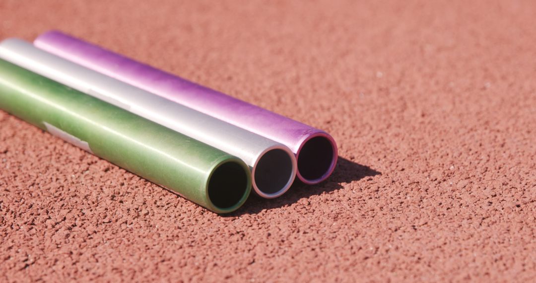 Colorful Baton Tubes Resting on Athletic Track - Free Images, Stock Photos and Pictures on Pikwizard.com