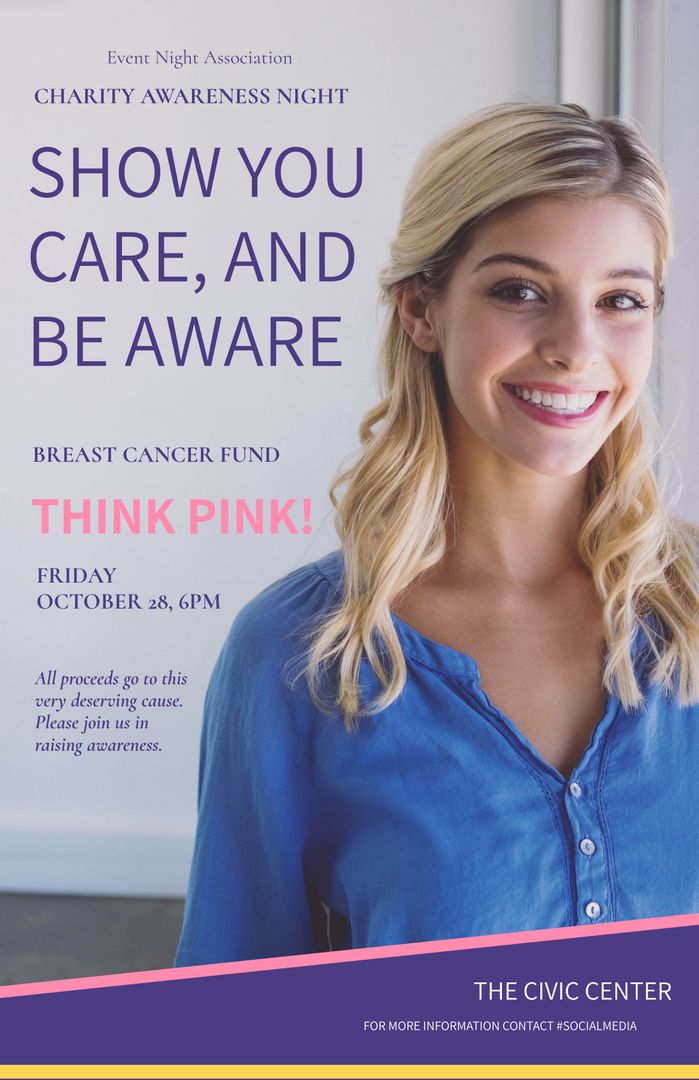 Charity Event Promoting Breast Cancer Awareness with Smiling Woman - Download Free Stock Templates Pikwizard.com