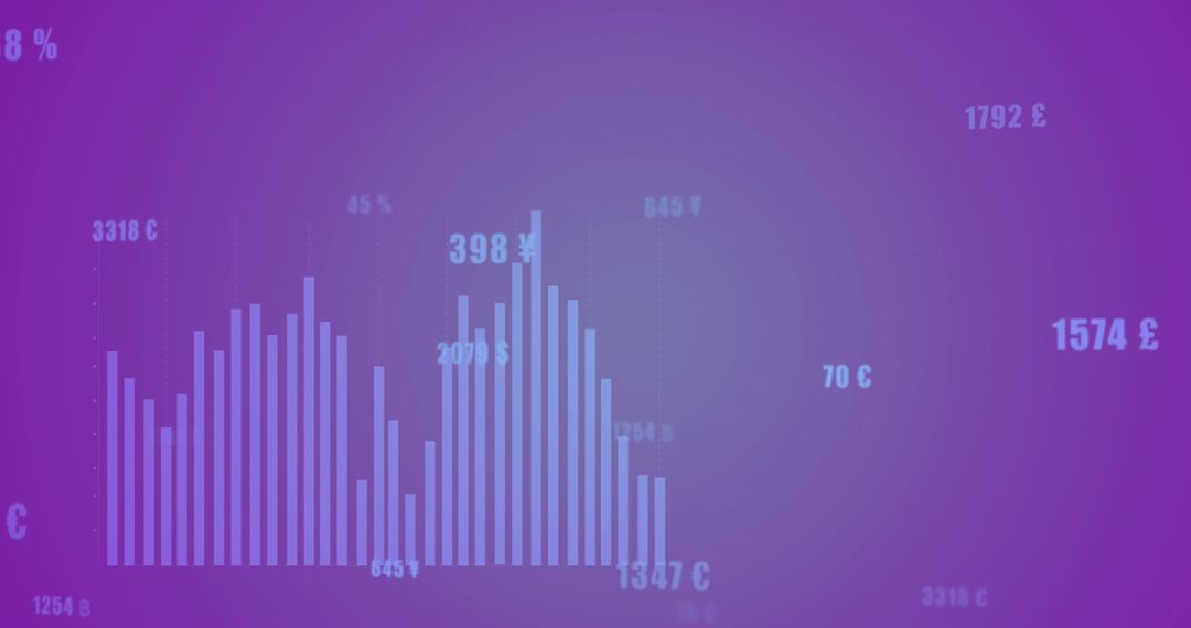 Abstract Statistics and Graphs on Purple Background