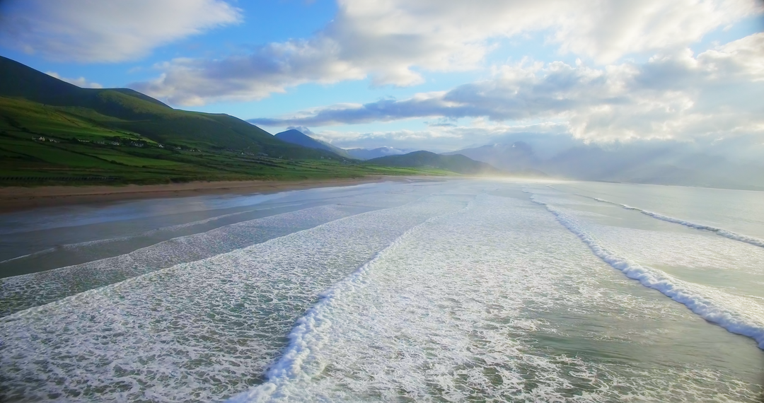 Scenic Endless Ocean Waves and Peaceful Mountain Scenery with Transparent Sky - Download Free Stock Images Pikwizard.com