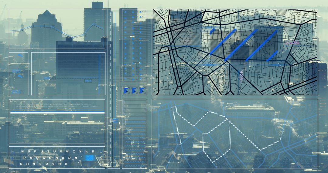 Digital Data Interface with Urban Cityscape Background