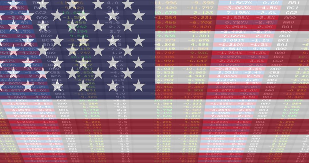 American Flag Overlaid with Financial Statistics and Data
