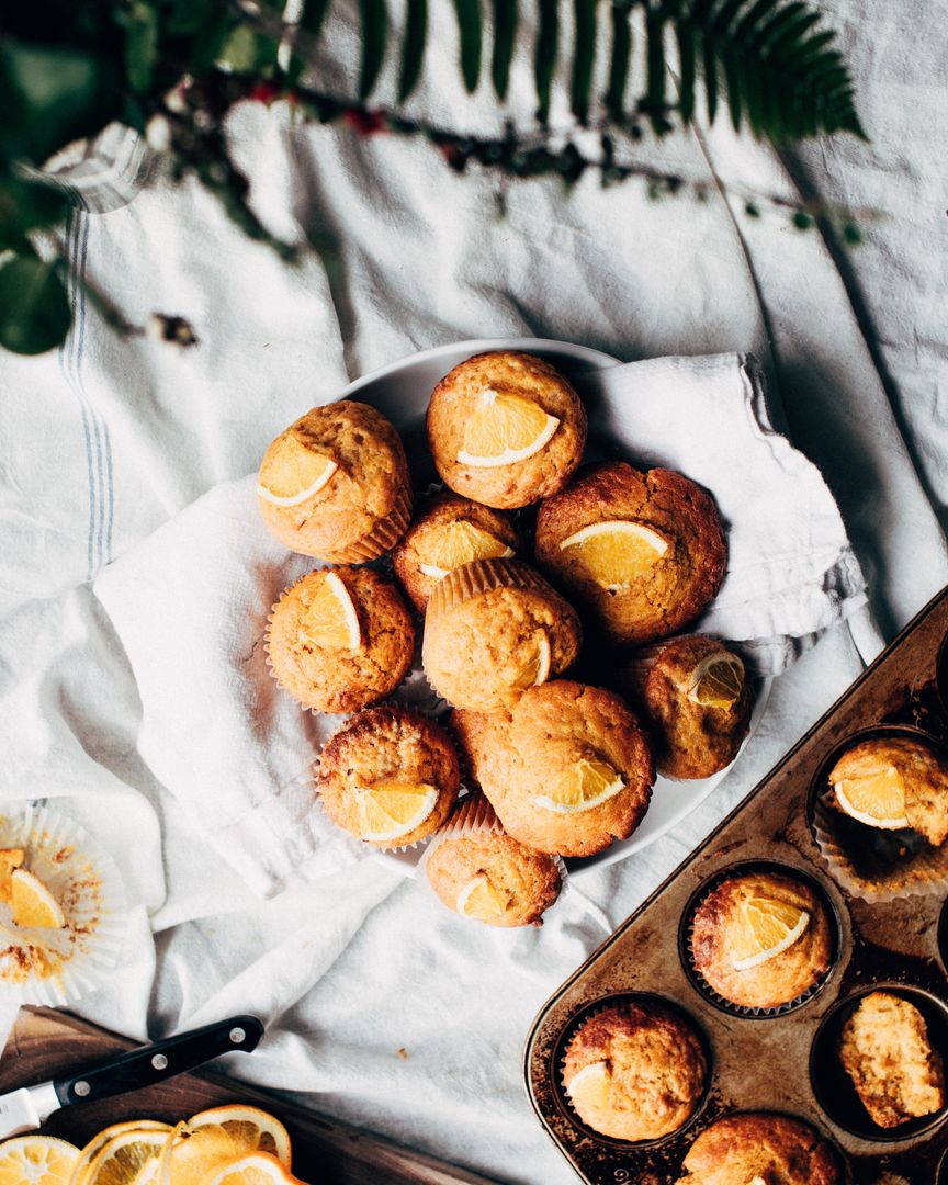 Freshly Baked Lemon Muffins on Rustic Table