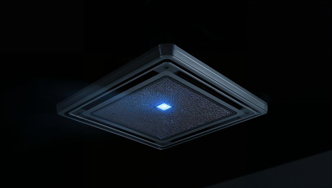 Futuristic Square Vent with Blue LED in Dark Room