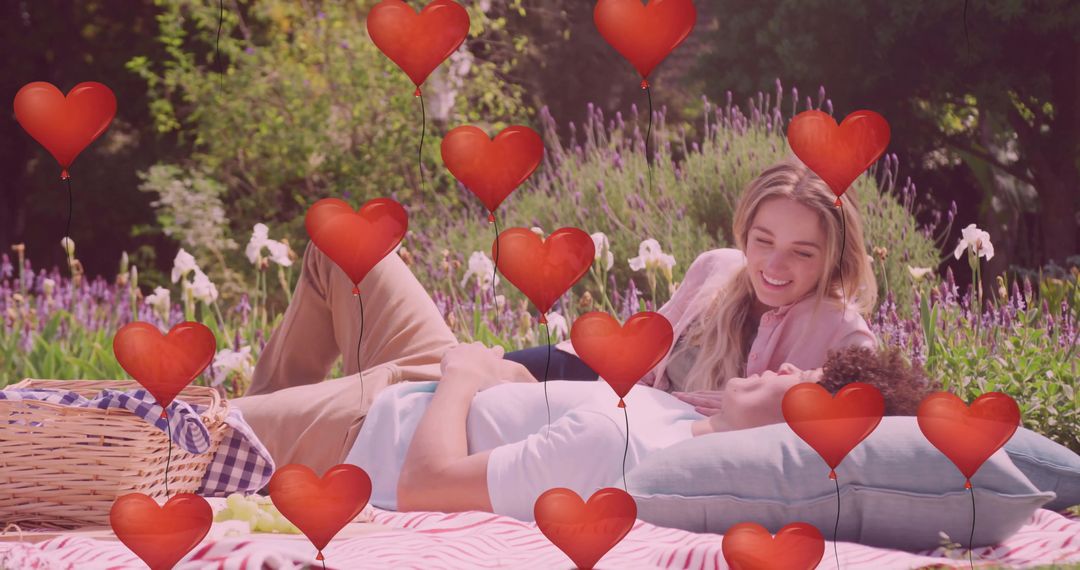 Diverse Couple Relaxing at a Romantic Garden Picnic
