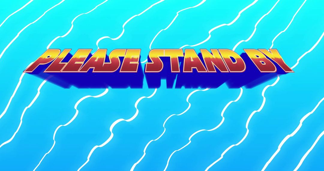 Please Stand By Text Over Neon Wave Pattern