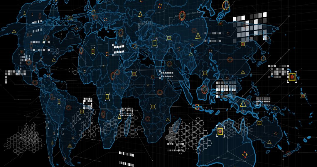 Futuristic World Map with Data Visualization Elements