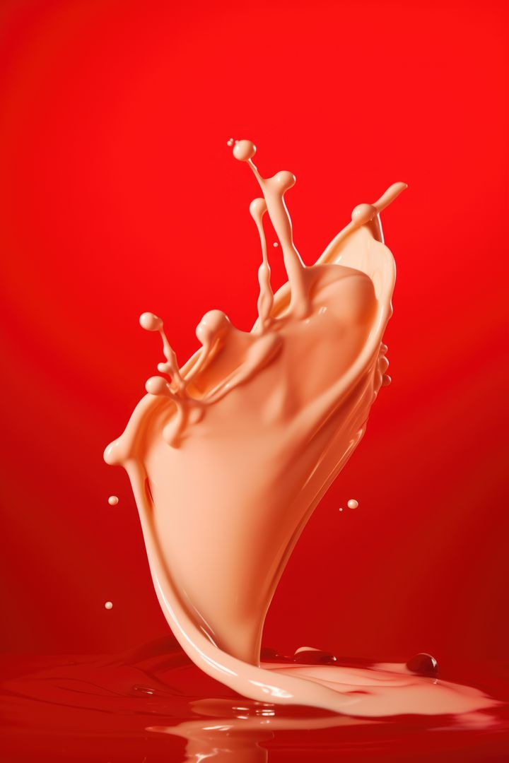 Close up of white liquid splashing on red background created using generative ai technology - Free Images, Stock Photos and Pictures on Pikwizard.com