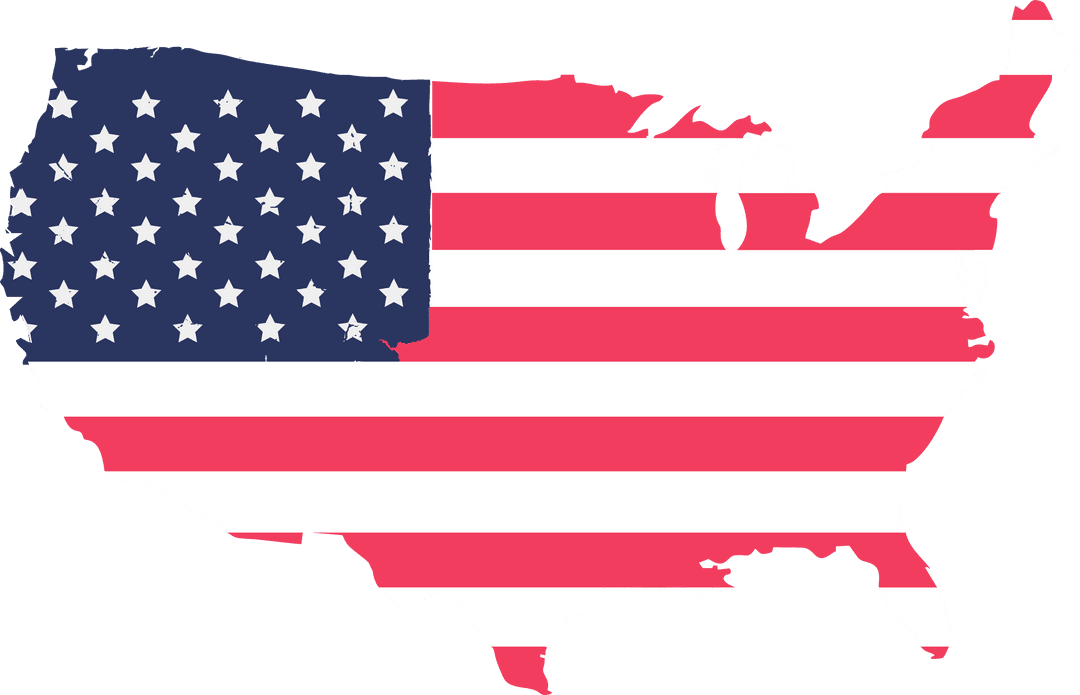 USA Map with American Flag Pattern on Transparent Background