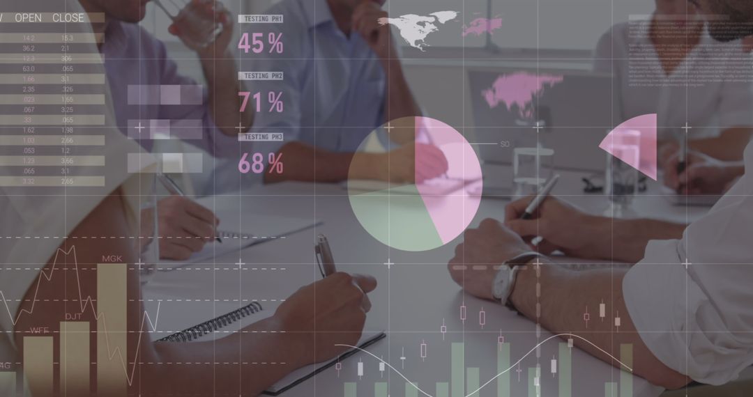 Meeting with Holographic Financial Data Illustrations Overlaid