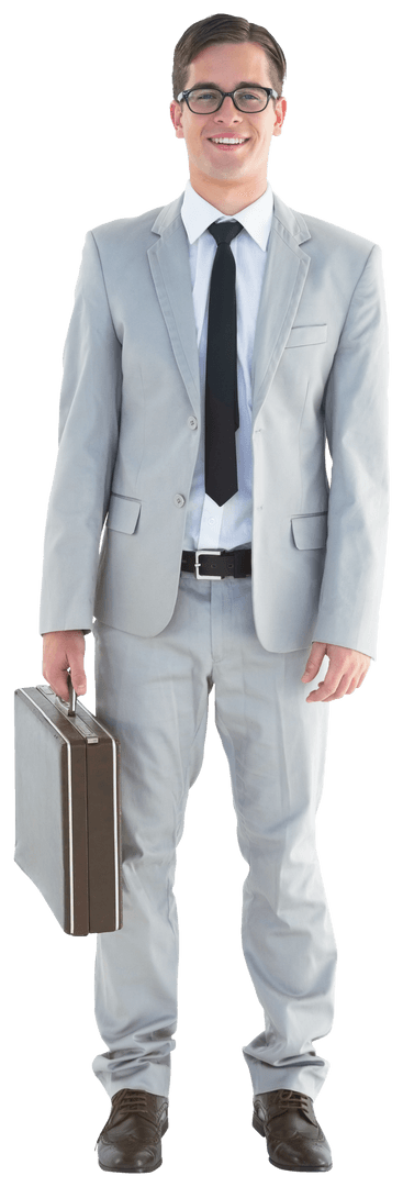 Transparent Businessman with Briefcase Smiling Standing Pose