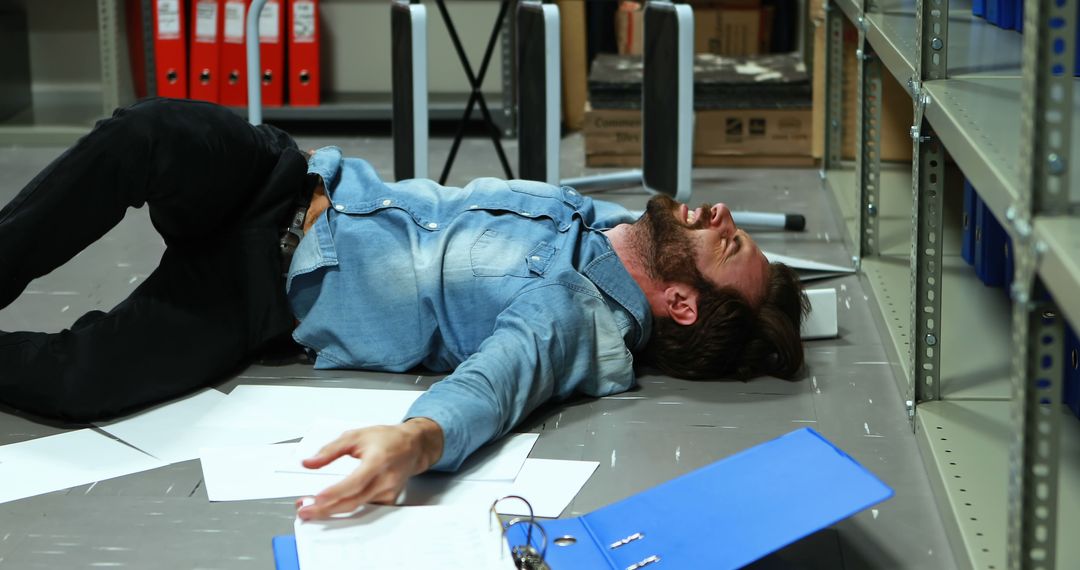 Man Lying on Floor in Office After Falling Accident - Free Images, Stock Photos and Pictures on Pikwizard.com