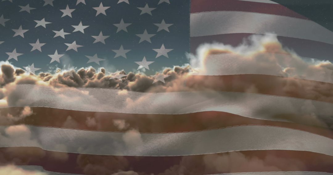 American Flag Blended with Clouds Symbolizing Patriotism