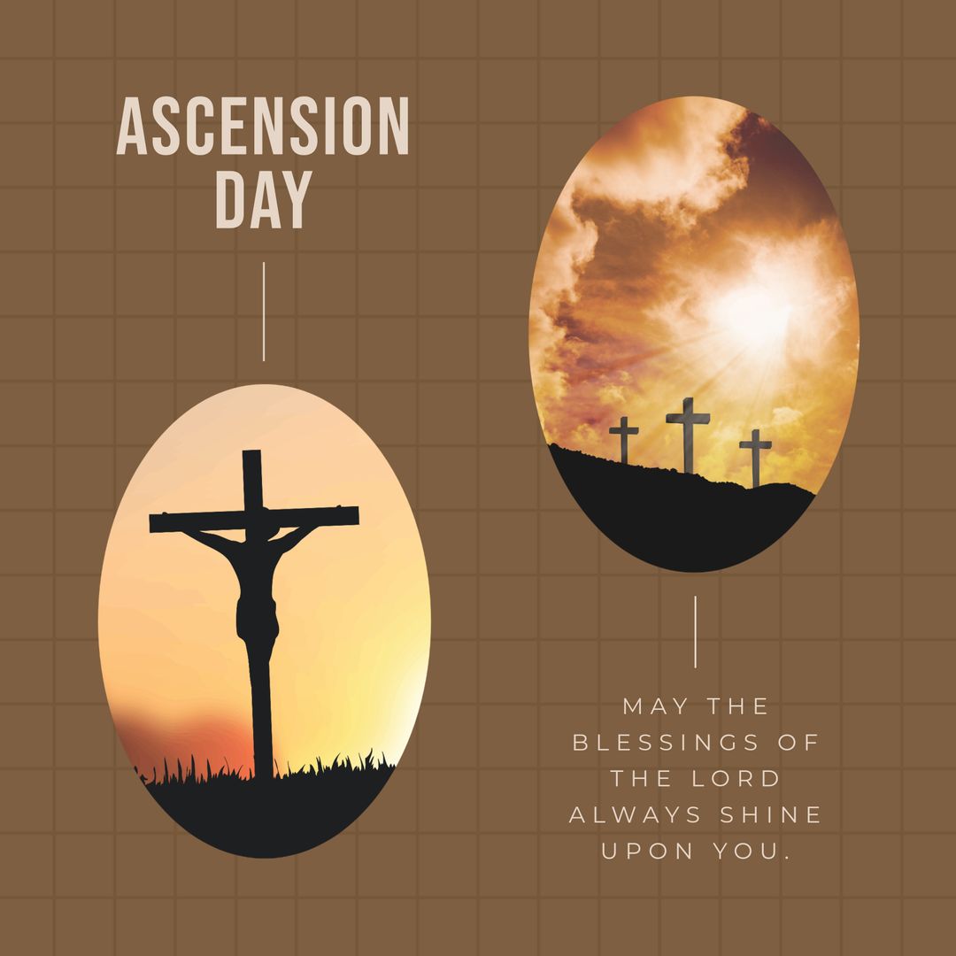 Religious Imagery with Crucifix and Crosses at Sunset for Ascension Day