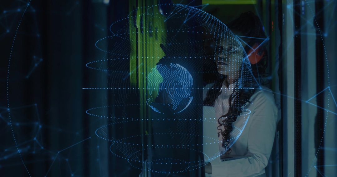 Engineer Analyzing Holographic Data in Cutting-edge Data Center