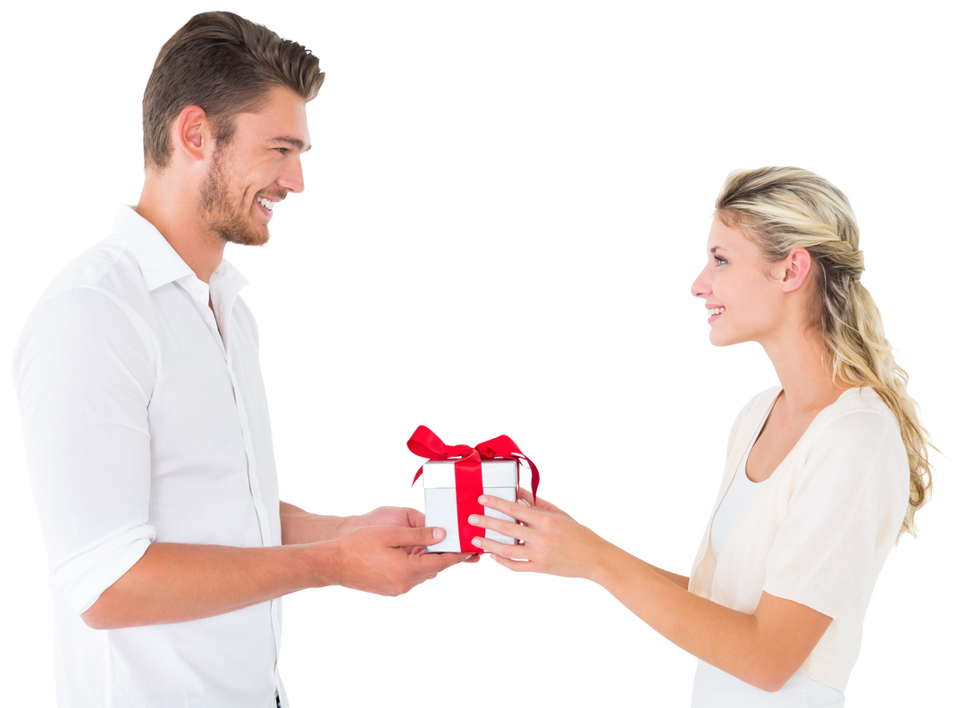 Caucasian Couple Exchanging Gift Box on Transparent Background - Download Free Stock Images Pikwizard.com