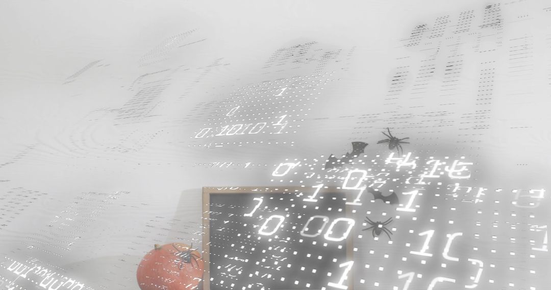 Digital Halloween Pumpkin Display with Chalkboard Sign and Binary Light Projection Decor