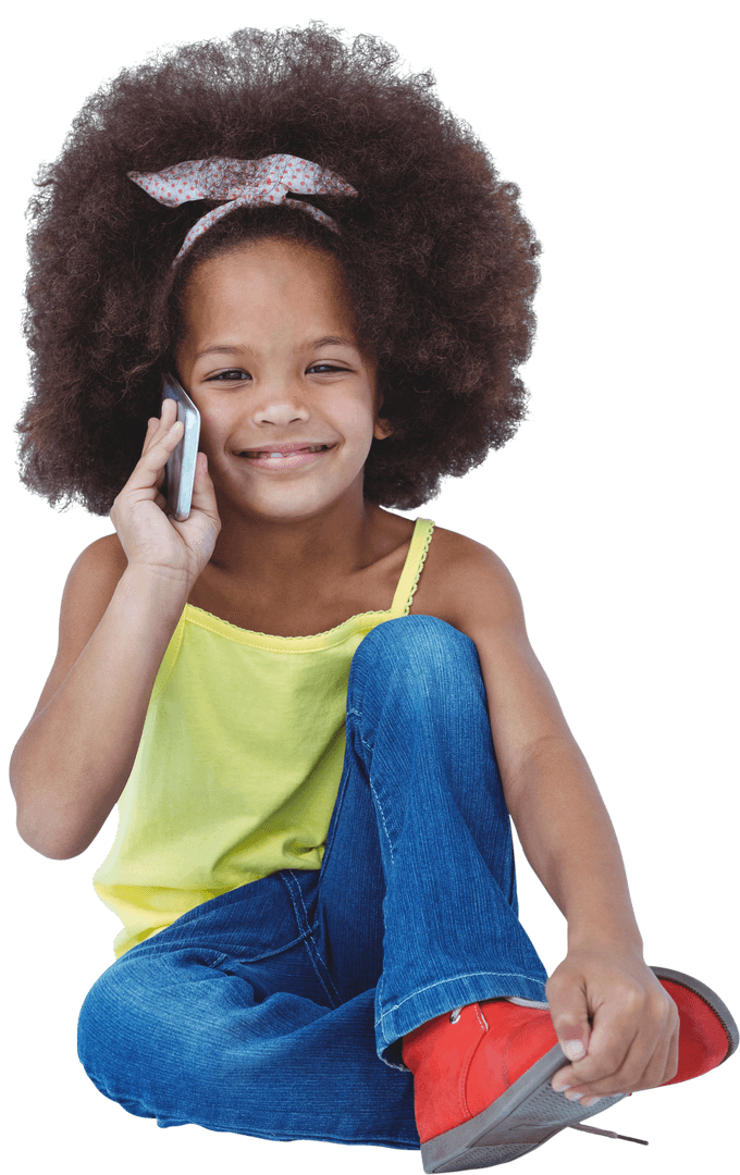 Cute Girl with Afro Hairstyle Smiling and Chatting on Transparent Background