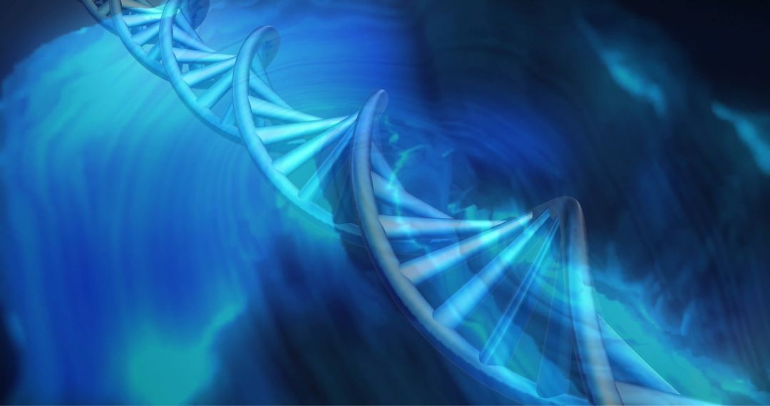 Glowing Blue DNA Strand on Digital Background