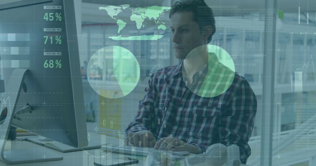 Business Professional Analyzing Financial Data with Mid-Air Display