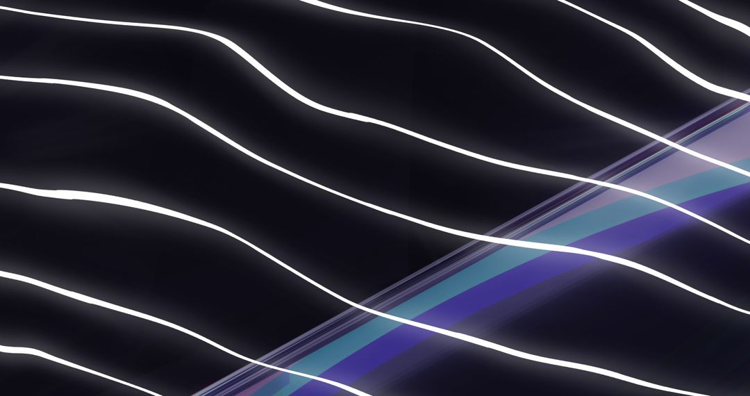 Abstract White Lines on Black Background with Neon Glow
