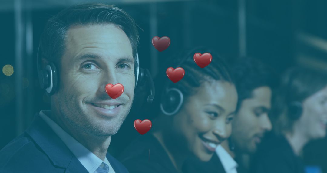 Diverse customer service team with heart, teamwork concept